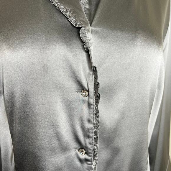 Doncaster Collection 100% Silk Top 12 Gray Silver Rhinestone Ruffle Satin Work - Picture 12 of 12